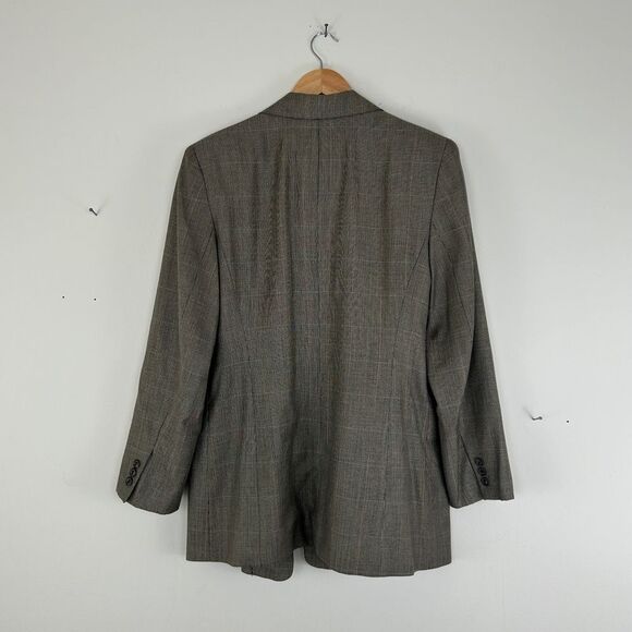 Vintage Burberry Plaid Tan Grey Wool Silk Blazer - Picture 6 of 8
